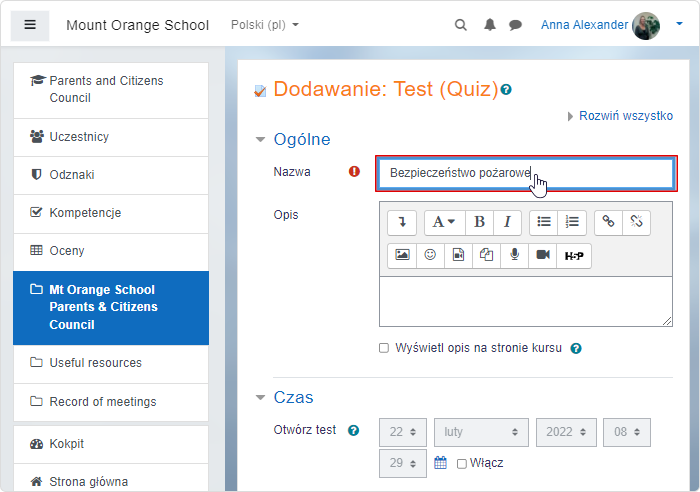 Menu edycji quizu Menu edycji quizu w Moodle™